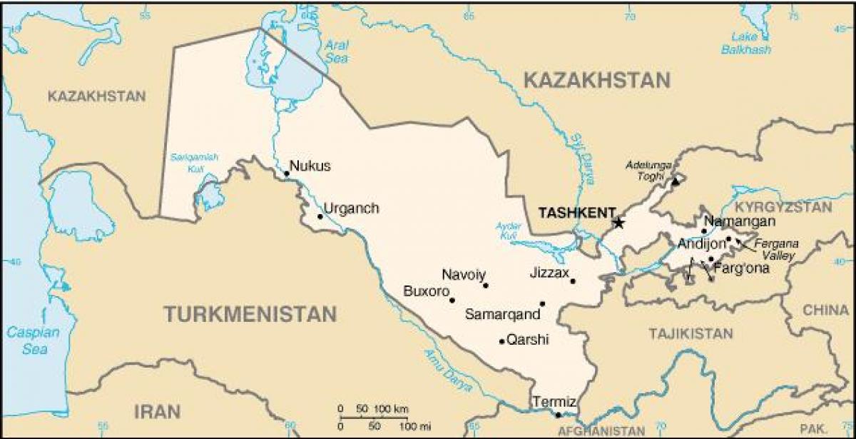 mapa de la república de Uzbekistán ciudades