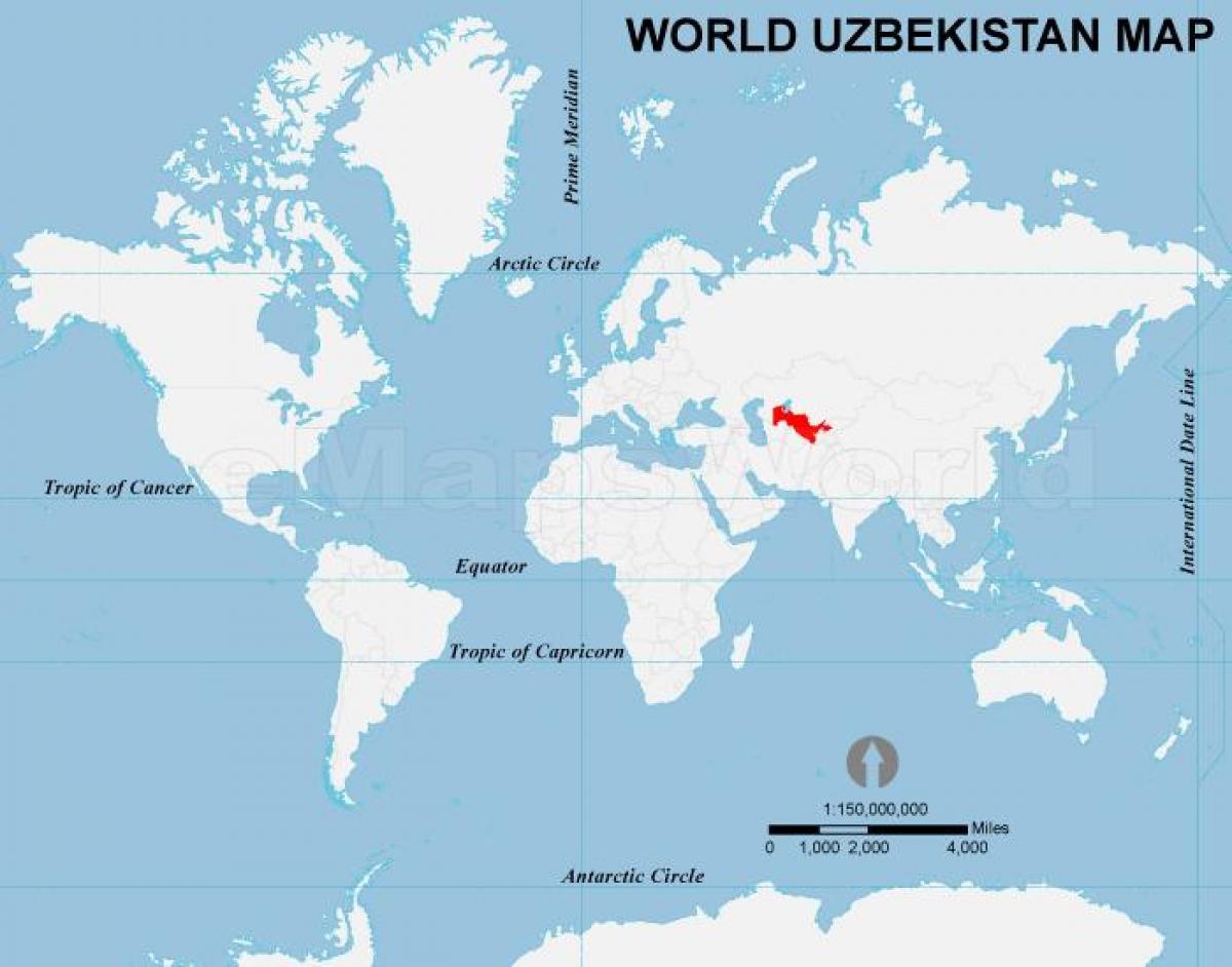 Uzbekistán ubicación en el mapa del mundo
